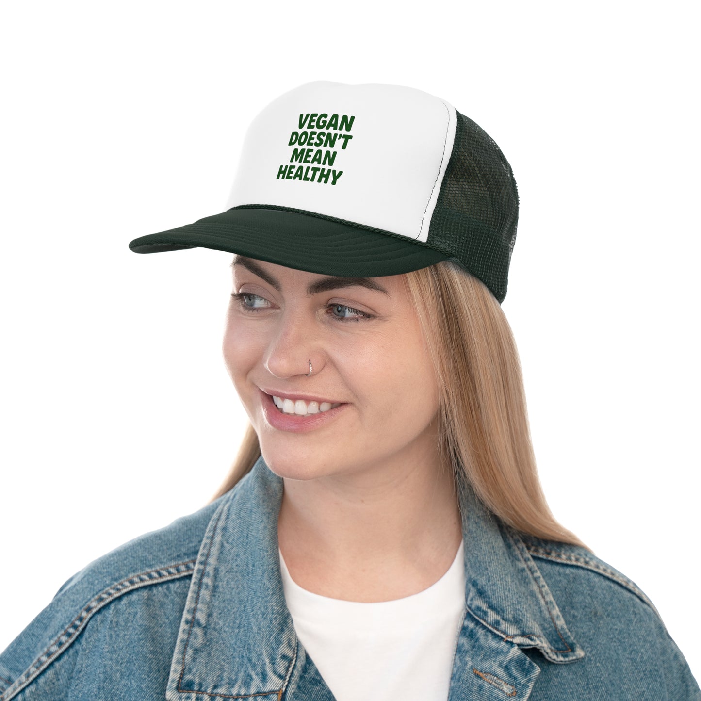 Vegan Message Trucker Cap, Cool Caps for Vegans, Funny Outdoor Accessories, Gifts for Plant-Based Lovers, Summer Festival Fashion