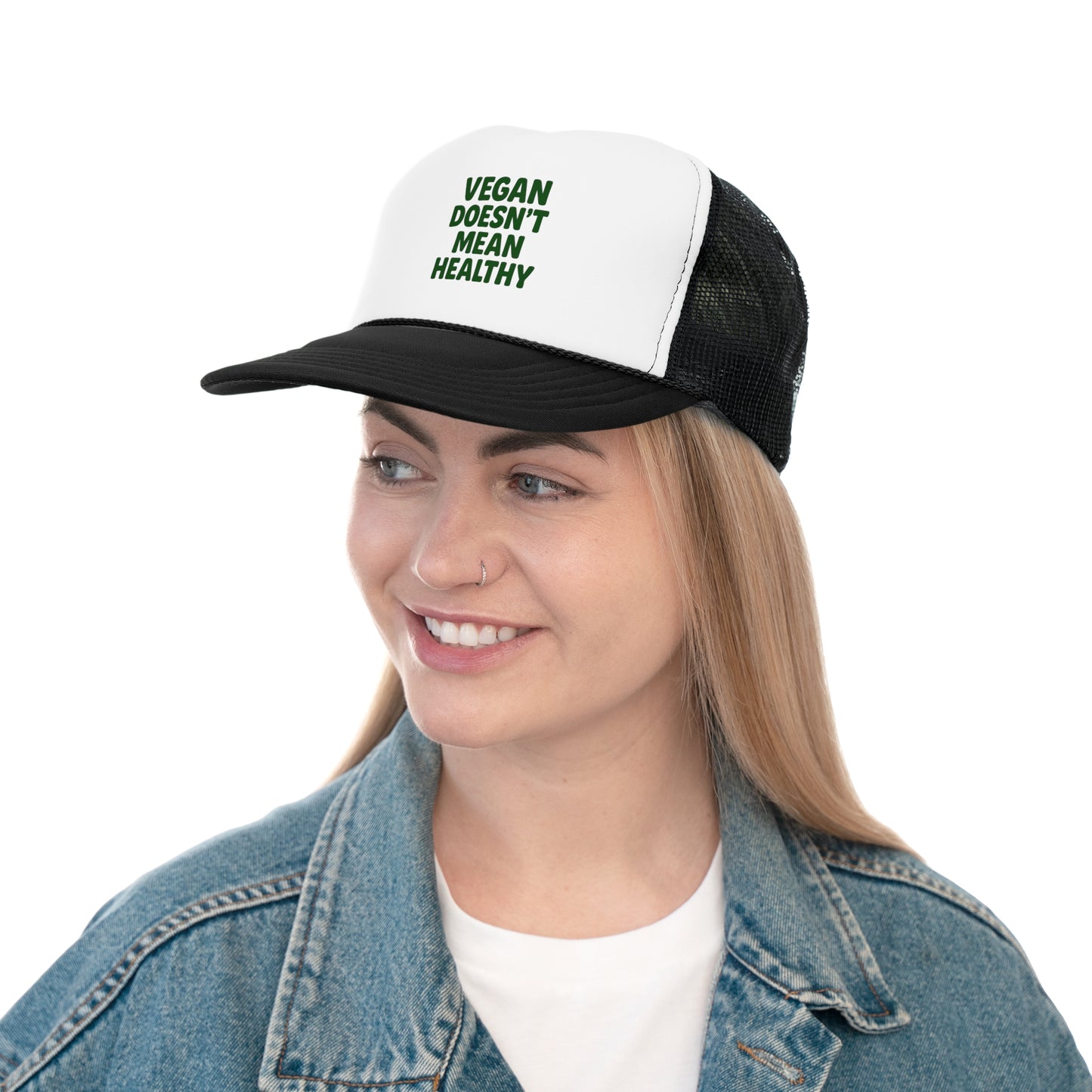 Vegan Message Trucker Cap, Cool Caps for Vegans, Funny Outdoor Accessories, Gifts for Plant-Based Lovers, Summer Festival Fashion